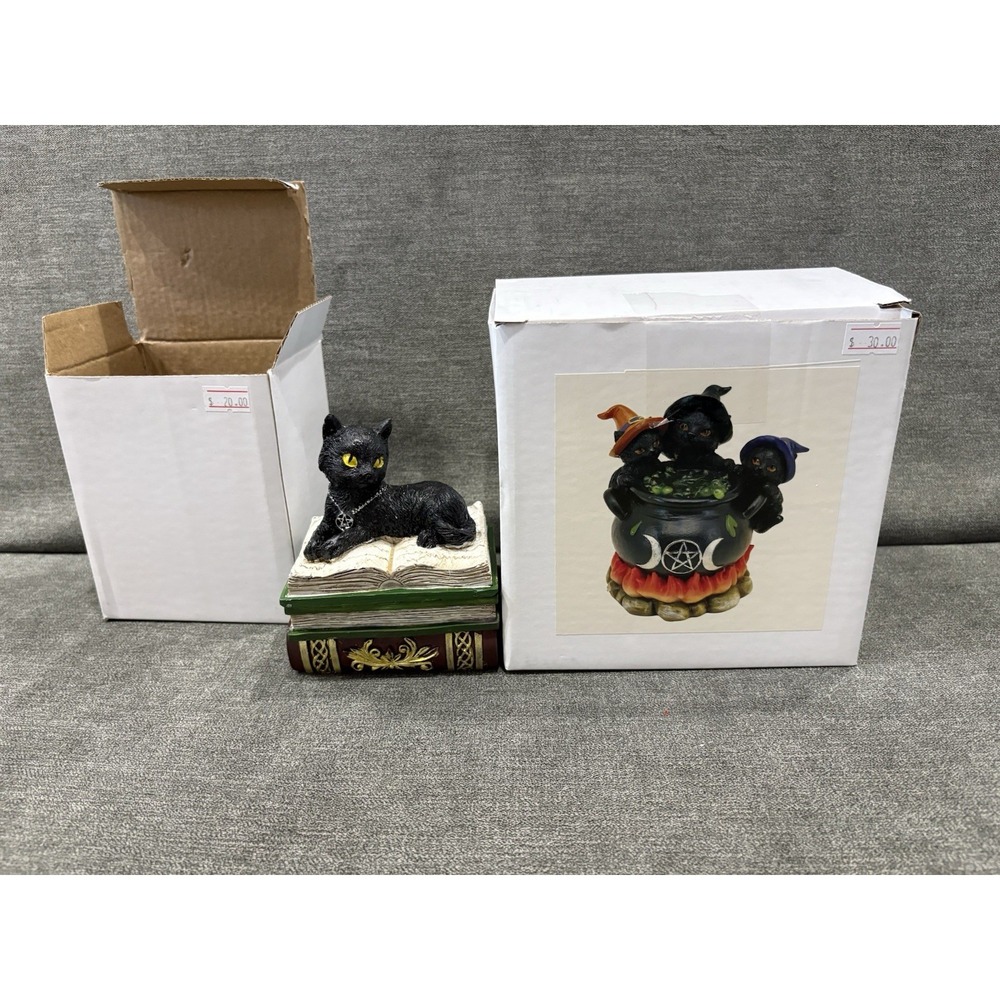 Witching Hour 3 Wiccan Kitten Cats Potion Triple Moon‎ Cauldron & Trinket Box